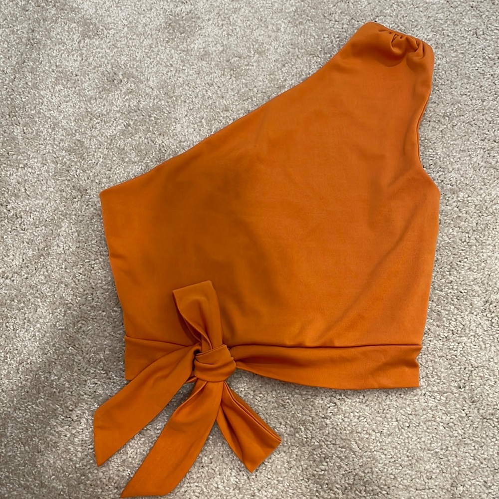 Orange One shoulder crop with tie